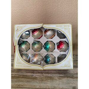 Vtg Shiny Brite Stenciled Glass Ornaments 1960s Box of 10 Max Eckardt Poloron